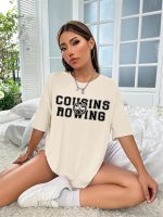 ⁦قميص صيفي كبير الحجم للنساء من ابن العم التجديف تي شيرت فريق البطن جرافيك كاجوال باكمام قصيرة⁩ - الصورة ⁦3⁩