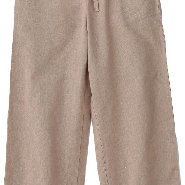 بنطلون بناتي منسوج من القطن والكتان بقصة مريحة من جيلين