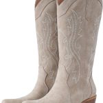 حذاء كاوبوي للنساء من اي يو في، حذاء راعي البقر الغربي مع كعب مكتنز عند منتصف الساق ومقدمة مفتوحة مثالية للخطوات المنخفضة