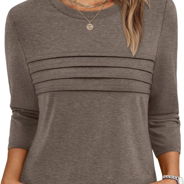 اوتوميت بلوزة نسائية صيفية بأكمام بطول 3/4 ورقبة دائرية ضيقة كاجوال أنيقة بكسرات للخريف 2025