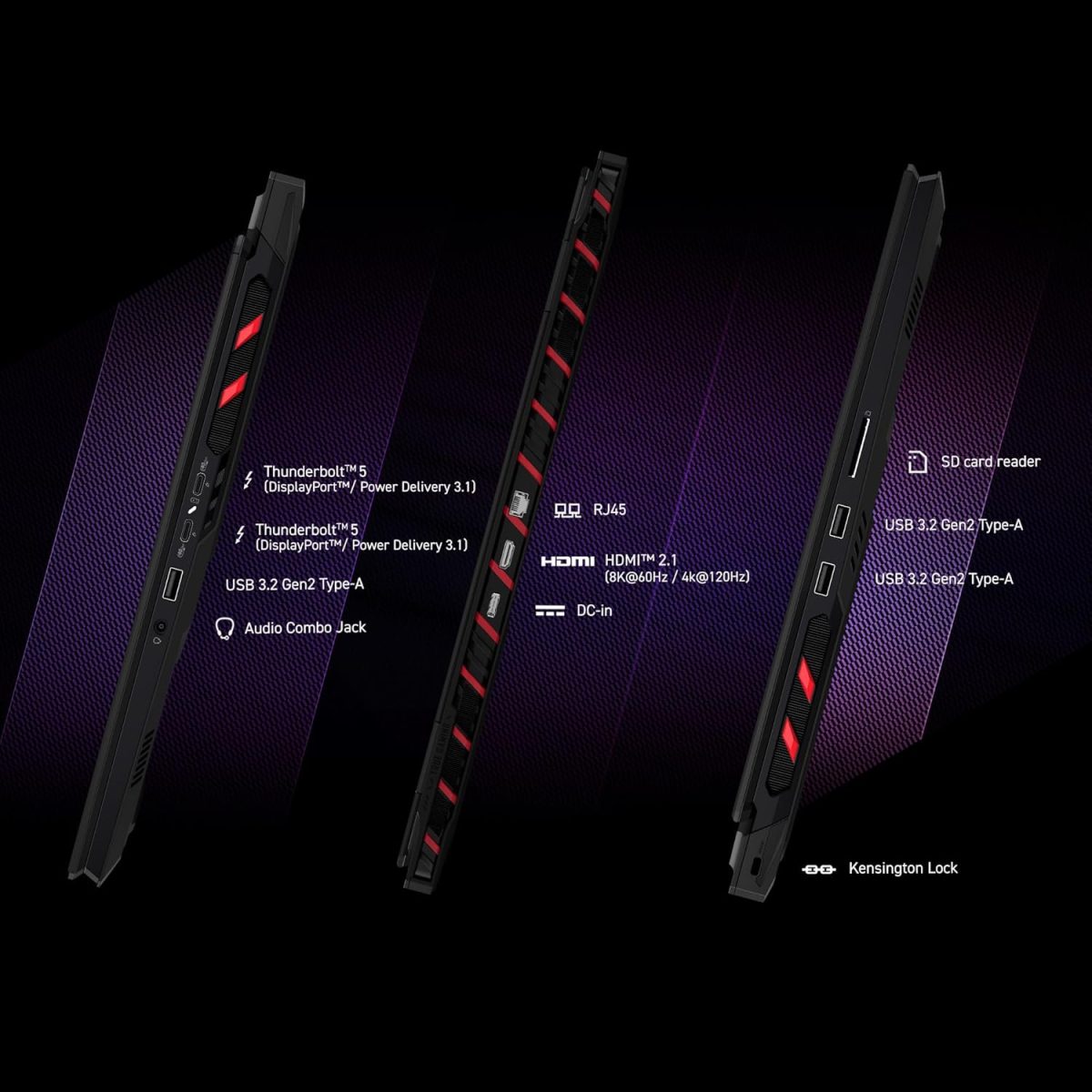 ⁦MSI لابتوب رايدر 18 HX AI 18 انش 120Hz UHD+ للالعاب، انتل كور U9-285HX، انفيديا جيفورس RTX 5080، 64GB DDR5، 4TB NVMe SSD، ثاندربولت 5، واي فاي 7، ويندوز 11 هوم، اسود A2XWIG-014US⁩ - الصورة ⁦6⁩