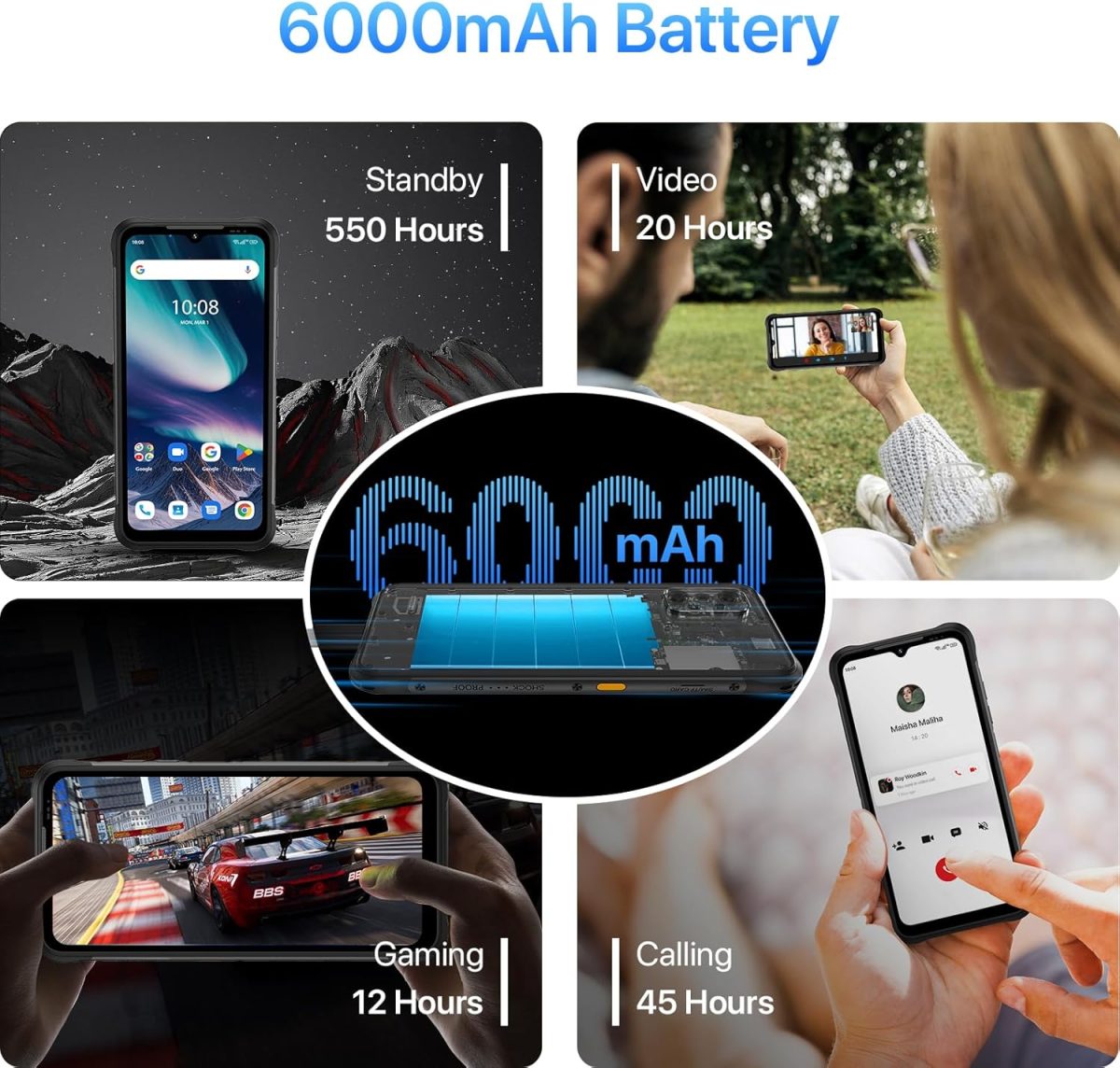 ⁦يوميدجي جوال بيسون X20 اندرويد 13 متين مقاوم للماء IP68/IP69K 6000mAh 12 (6+6) + 128GB/TF 1TB قابل للتوسيع وشاشة 6.55 انش NFC AGPS و4G ثنائي شرائح الاتصال⁩ - الصورة ⁦5⁩