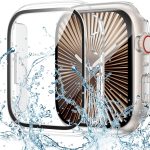 جوتون جراب مقاوم للماء لساعة ابل سلسلة 10 مقاس 42 ملم، غطاء حماية من الزجاج المقوى الصلب من البولي كربونات متوافق مع ملحقات اي ووتش 42 ملم، شفاف