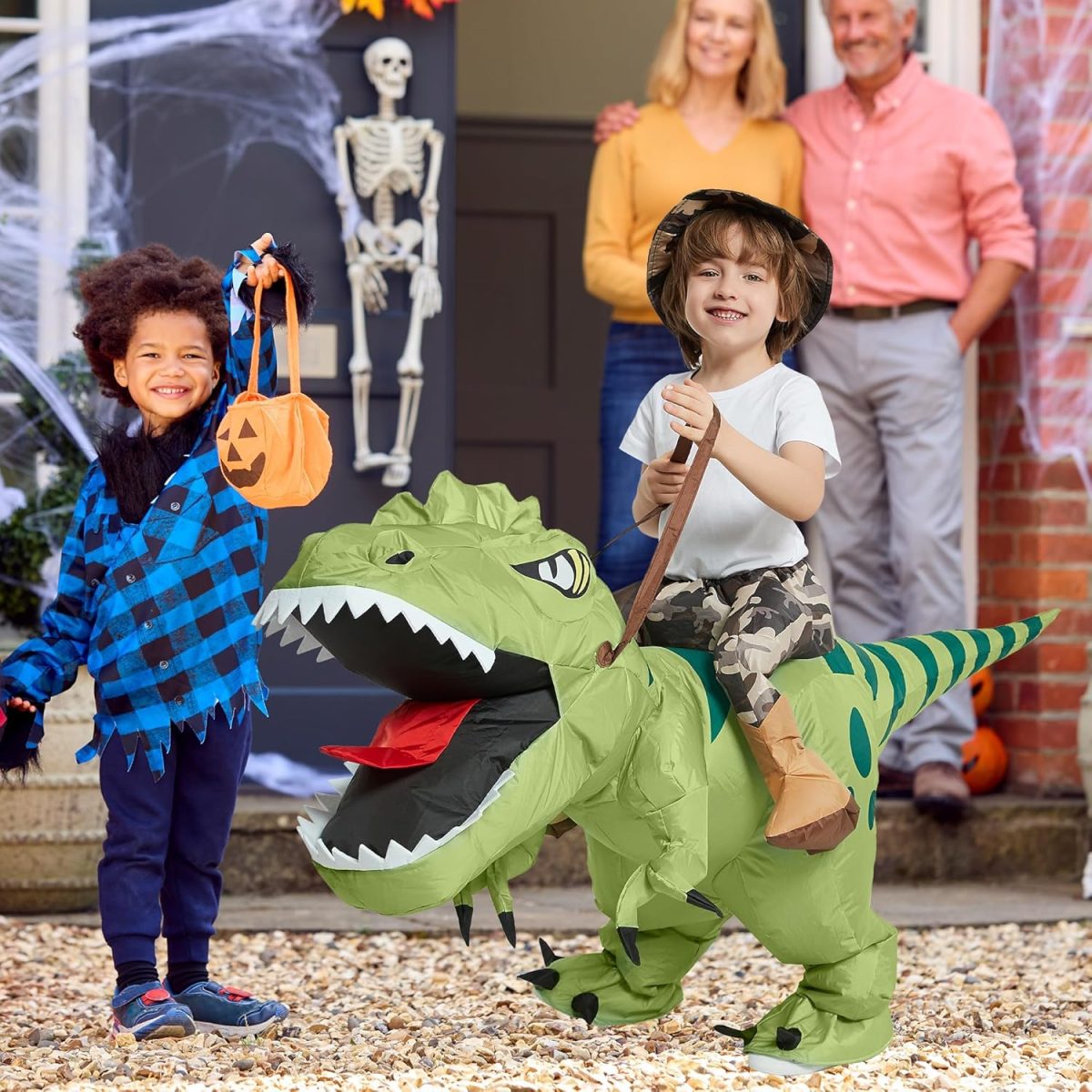 ⁦One Casa Inflatable Dinosaur Costume Riding T Rex Air Blow up Funny Fancy Dress Party Halloween Costume for Kids⁩ - الصورة ⁦3⁩