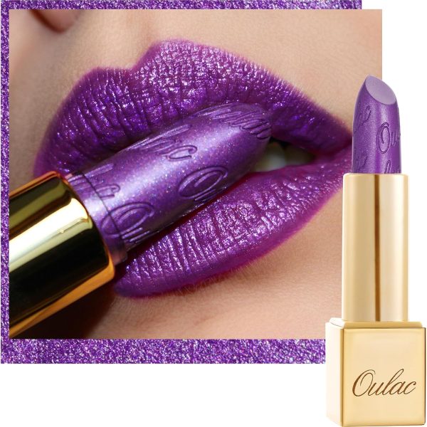 OULAC Lipstick, Metallic Finish, Purple Glitter Lipstick Long-Lasting 3D Gloss, Intense Color, Cream and Moisture-proof Formula, Vegan, 4.3g, Royal Sash (16)