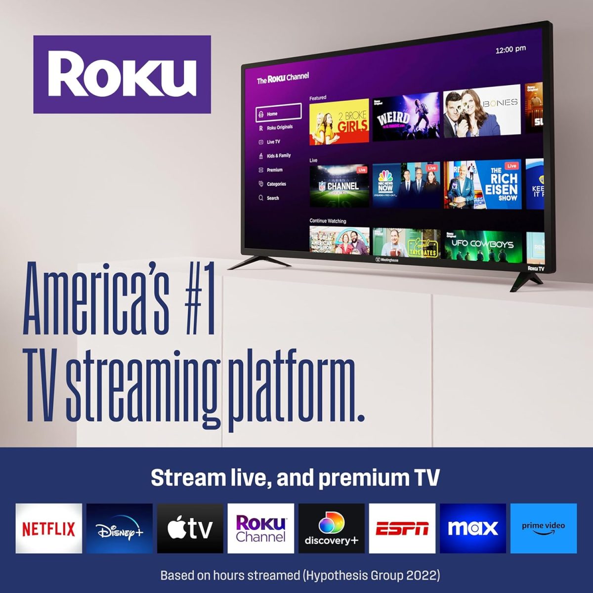⁦وستنجهاوس تلفزيون روكو من ايدجليس - تلفزيون ذكي 55 بوصة، 4K LED UHD مع HDR 10، اتصال واي فاي وتطبيق جوال، شاشة مسطحة متوافق مع مجموعة ابل هوم واليكسا ومساعد جوجل⁩ - الصورة ⁦3⁩