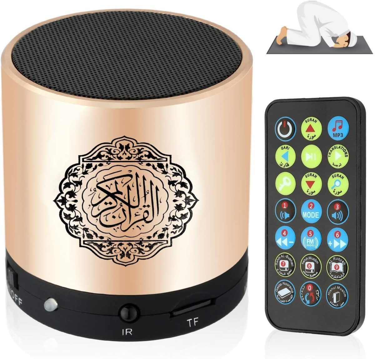 سيرويكو مكبر صوت بجهاز تحكم عن بعد، مكبر صوت محمول للقرآن الكريم، مشغل MP3 بمذاكرة 8 جيجابايت TF FM مكبر صوت مترجم القرآن الكريم القابل للشحن بمنفذ USB