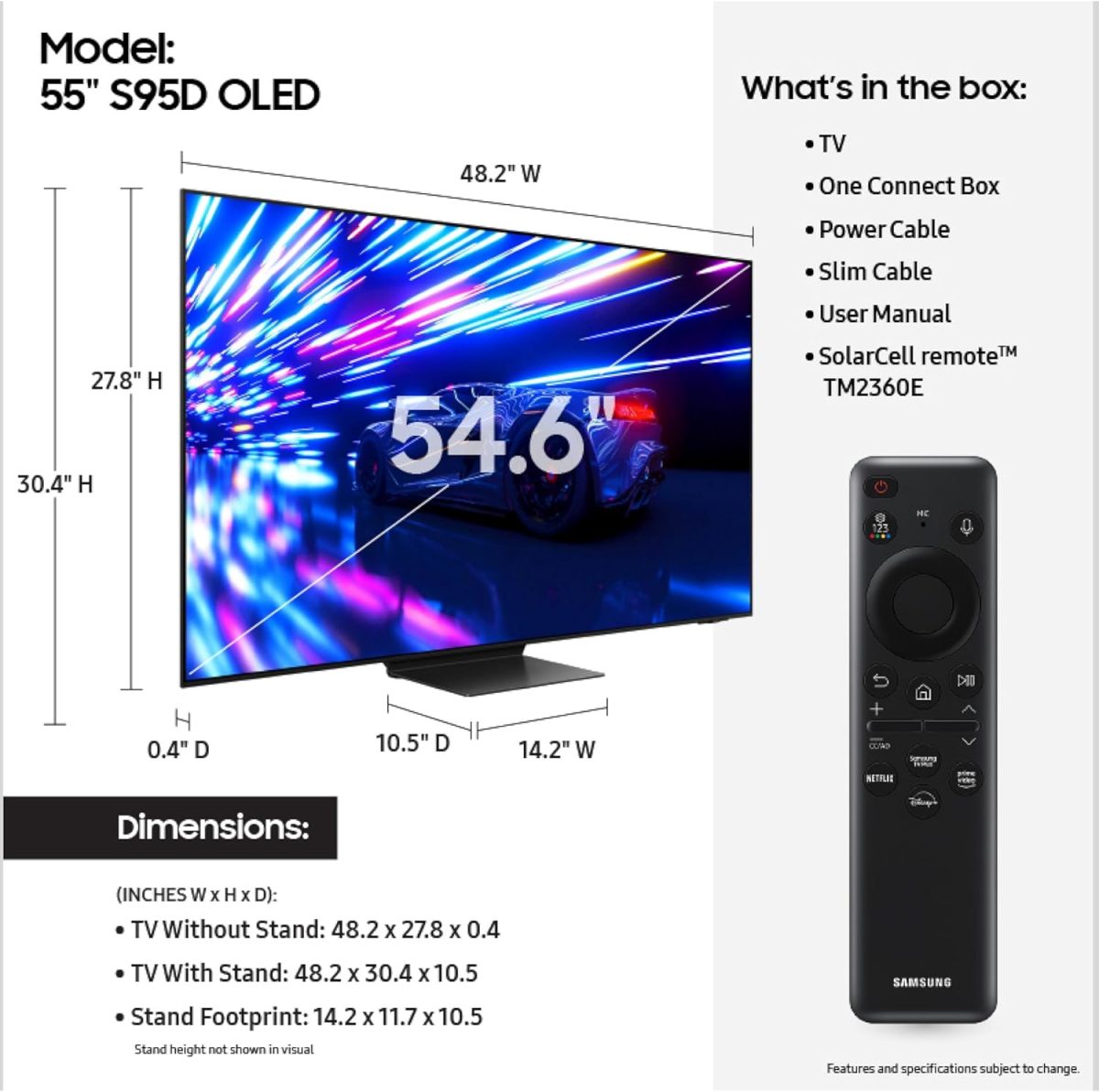 ⁦سامسونج تلفزيون ذكي 55 بوصة OLED 4K S95D سلسلة HDR برو مع دولبي اتموس، صوت تتبع الاشياء+، موشن اكسليراتور، محسن عمق حقيقي، ترقية الذكاء الاصطناعي - اصدار عالمي (مجدد)⁩ - الصورة ⁦2⁩