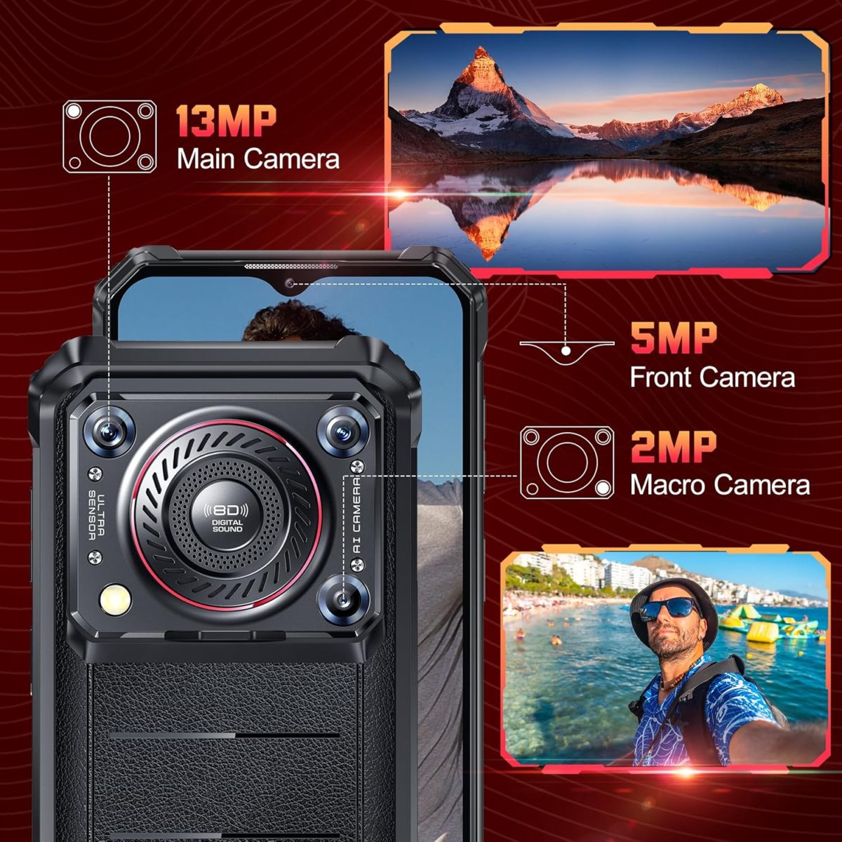 ⁦اوكتيل جوال WP36 برو متين مفتوح 24GB+256GB، بطارية 10600mAh، شاشة 6.55 انش، كاميرا 13MP، مكبر صوت 128 ديسيبل، 4G ثنائي شرائح الاتصال اندرويد 14، IP68/69K/NFC/OTG/GPS/T-Mobile⁩ - الصورة ⁦7⁩