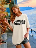 ⁦قميص صيفي كبير الحجم للنساء من ابن العم التجديف تي شيرت فريق البطن جرافيك كاجوال باكمام قصيرة⁩ - الصورة ⁦5⁩