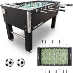 سبارنود فيتنس طاولة كرة القدم الاحترافية SFT-50 4.5 قدم متينة من خشب ام دي اف وبلاستيك بي في سي، 22 لاعبًا، مستويات ارجل ستيل قابلة للتعديل، 8 قضبان غطاء طرفية من بلاستيك PVC، كرتين وحامل اكواب من