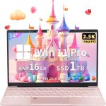 【ويندوز 11 برو/اوفيس 2019】 لابتوب 14 انش 2.5K UHD (2560×1440) IPS، وحدة معالجة مركزية الدر ليك N95 (حتى 3.4Ghz)، 16GB DDR5 RAM، 1TB PCIE NVME SSD، بصمة اصبع، كيبورد باضاءة خلفية، HDMI صغير، ذهبي وردي