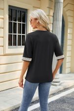 ⁦قمصان نسائية كاجوال 3/4 كم دانتيل برقبة على شكل حرف V، بلايز عصرية مجوفة مزينة بالزهور⁩ - الصورة ⁦6⁩