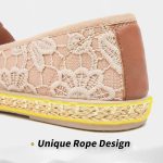 ⁦حذاء باليه مسطح اسود مطرز بالزهور للنساء من الدانتيل الابيض، حذاء مسطح مريح⁩ - الصورة ⁦4⁩