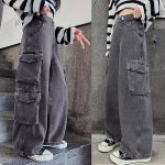 ⁦بنطلون جينز كارجو فضفاض للبنات Y2K من بولكنوكين، بنطلون كاجوال واسع الساق بنمط هيب هوب مقاس 6-14 سنة⁩ - الصورة ⁦6⁩