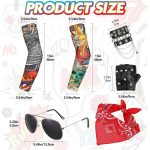 ⁦طقم زي تنكري من 6 قطع، اكسسوارات زي بانك للاولاد والبنات والكبار، سوار ووشاح للرأس واكمام واقية وقفازات ونظارات وفستان فاخر، ازياء روك ستار للنساء من روك اند رول⁩ - الصورة ⁦2⁩