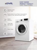 ⁦غسالة تحميل امامي من ايجنرل، بمحرك عاكس بي ال دي سي، ضمان 10 سنوات، 1200 دورة في الدقيقة، 16 برنامج، غسالة اوتوماتيكية بالكامل مع تحكم رقمي ومقبض شاشة LED وزر تحكم⁩ - الصورة ⁦3⁩