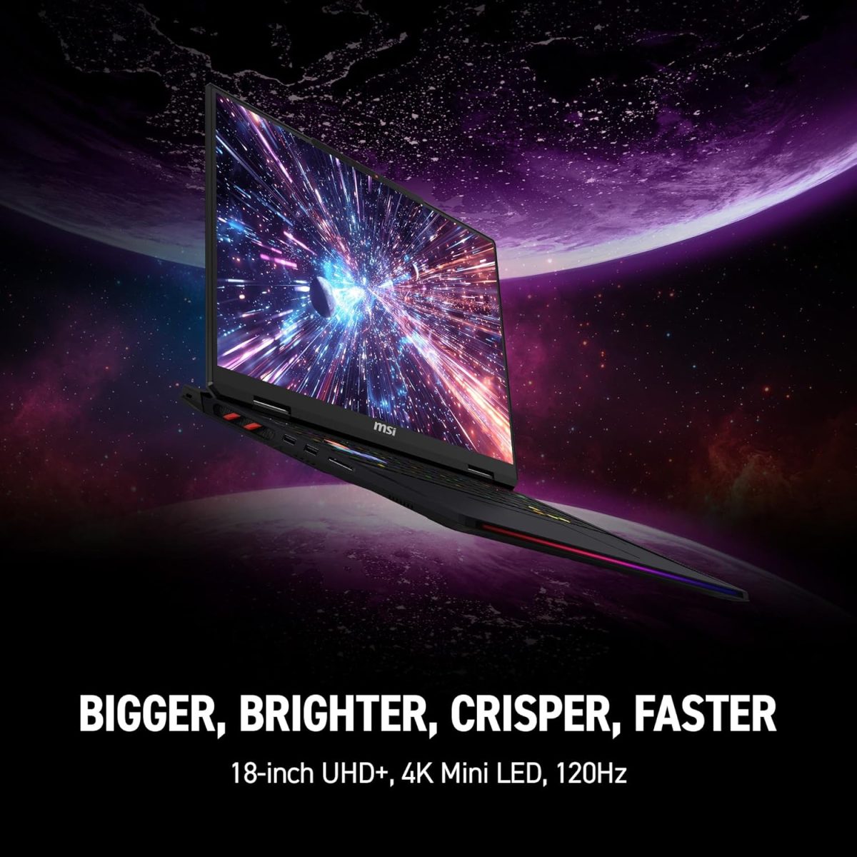 ⁦MSI لابتوب رايدر 18 HX AI 18 انش 120Hz UHD+ للالعاب، انتل كور U9-285HX، انفيديا جيفورس RTX 5080، 64GB DDR5، 4TB NVMe SSD، ثاندربولت 5، واي فاي 7، ويندوز 11 هوم، اسود A2XWIG-014US⁩ - الصورة ⁦5⁩