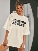 ⁦قميص صيفي كبير الحجم للنساء من ابن العم التجديف تي شيرت فريق البطن جرافيك كاجوال باكمام قصيرة⁩ - الصورة ⁦6⁩