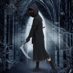 ⁦زي جريم ريبر للاطفال من بينكي للهالوين - ازياء هالوين الموت للاطفال، ملابس هالوين مخيفة مع قفازات جريم ريبر ومنجل الموت للاولاد والبنات لحفلات الهالوين التنكرية والكرنفال⁩ - الصورة ⁦4⁩