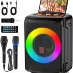 جي واي اكس الة كاريوكي AE-D13 للبالغين والاطفال، مكبر صوت بلوتوث مع 2 ميكروفون، مكبر صوت كاريوكي محمول للحفلات مع اضواء دي جيه يدعم USB/AUX/REC، افضل هدية لعيد الميلاد وما الى ذلك