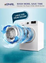 ⁦غسالة تحميل امامي من ايجنرل، بمحرك عاكس بي ال دي سي، ضمان 10 سنوات، 1200 دورة في الدقيقة، 16 برنامج، غسالة اوتوماتيكية بالكامل مع تحكم رقمي ومقبض شاشة LED وزر تحكم⁩ - الصورة ⁦5⁩