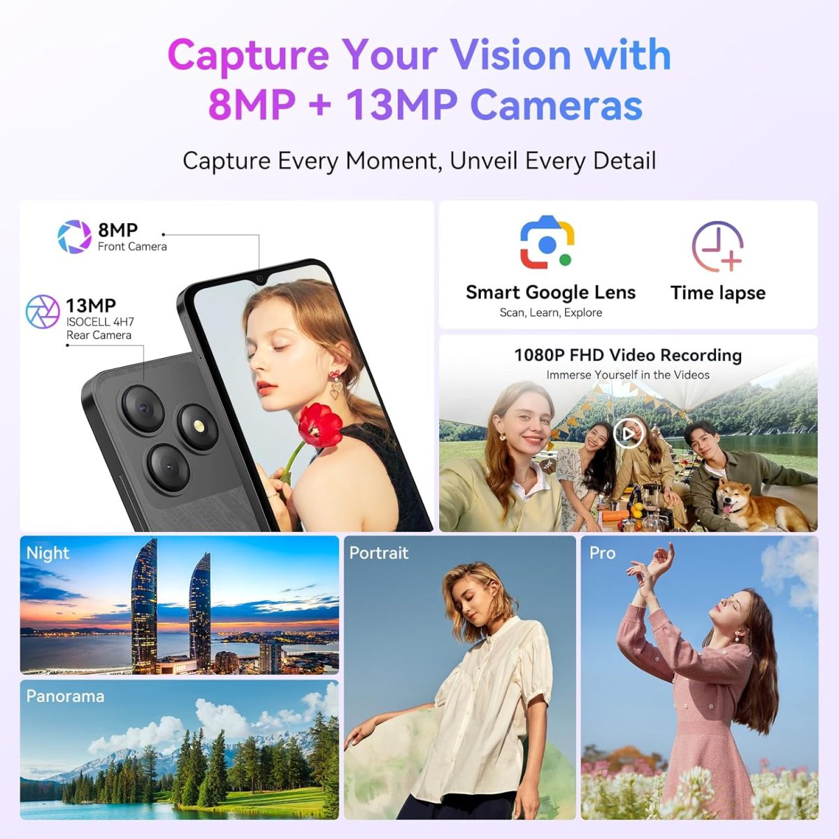 ⁦بلاك فيو جوال ويف 8C غير مقفل بنظام اندرويد 14، ثماني النواة 6GB+64GB/SD 2TB، هاتف ذكي 5000mAh، 6.59 انش HD، ضمان لمدة عامين، 3 فتحات بطاقات، 4G مزدوج تي موبايل، مقبس سماعة راس 3.5 ملم⁩ - الصورة ⁦7⁩