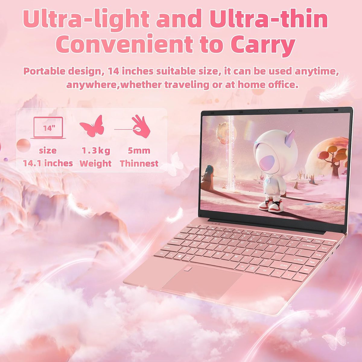 ⁦【ويندوز 11 برو/اوفيس 2019】 لابتوب 14 انش 2.5K UHD (2560×1440) IPS، وحدة معالجة مركزية الدر ليك N95 (حتى 3.4Ghz)، 16GB DDR5 RAM، 1TB PCIE NVME SSD، بصمة اصبع، كيبورد باضاءة خلفية، HDMI صغير، ذهبي وردي⁩ - الصورة ⁦6⁩