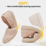 ⁦حذاء باليه مسطح اسود مطرز بالزهور للنساء من الدانتيل الابيض، حذاء مسطح مريح⁩ - الصورة ⁦3⁩