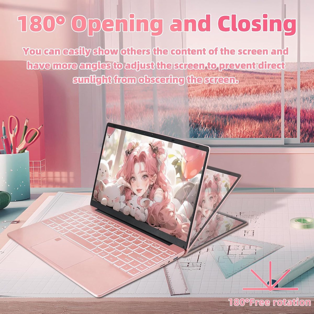 ⁦【ويندوز 11 برو/اوفيس 2019】 لابتوب 14 انش 2.5K UHD (2560×1440) IPS، وحدة معالجة مركزية الدر ليك N95 (حتى 3.4Ghz)، 16GB DDR5 RAM، 1TB PCIE NVME SSD، بصمة اصبع، كيبورد باضاءة خلفية، HDMI صغير، ذهبي وردي⁩ - الصورة ⁦9⁩
