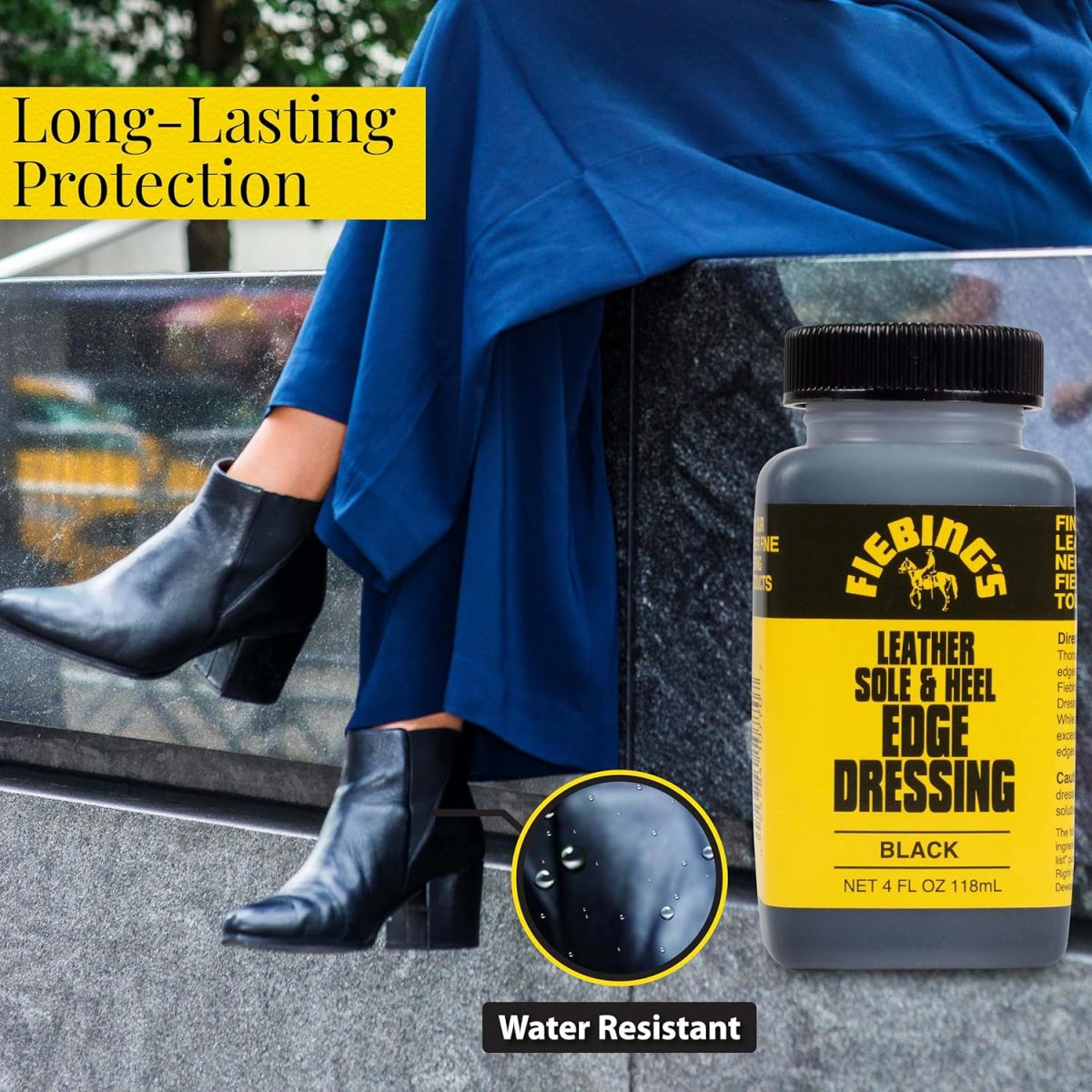 ⁦Fiebing's Leather Sole & Heel Edge Dressing 2-Pack (4 oz) - Protective Glossy Shoe Finish - Includes Brush Applicator⁩ - الصورة ⁦2⁩