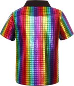 ⁦زي ديسكو للاولاد من السبعينيات - قميص باكمام قصيرة مزين بالترتر وقلادة ذهبية ونظارات شمسية غير تقليدية - زي حفلات رترو⁩ - الصورة ⁦4⁩