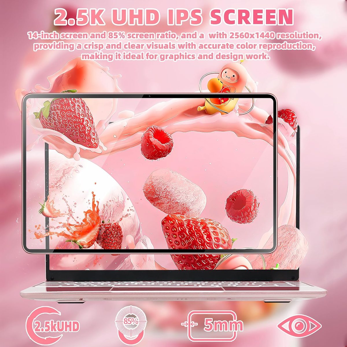 ⁦【ويندوز 11 برو/اوفيس 2019】 لابتوب 14 انش 2.5K UHD (2560×1440) IPS، وحدة معالجة مركزية الدر ليك N95 (حتى 3.4Ghz)، 16GB DDR5 RAM، 1TB PCIE NVME SSD، بصمة اصبع، كيبورد باضاءة خلفية، HDMI صغير، ذهبي وردي⁩ - الصورة ⁦2⁩