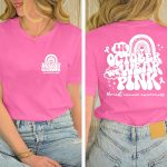 ⁦فاشل تي شيرت نسائي مطبوع عليه عبارة I Wear Pink for My Mom للتوعية بسرطان الثدي بشريط وردي، تي شيرت مطبوع عليه عبارة «Cancer Fighter »⁩ - الصورة ⁦2⁩