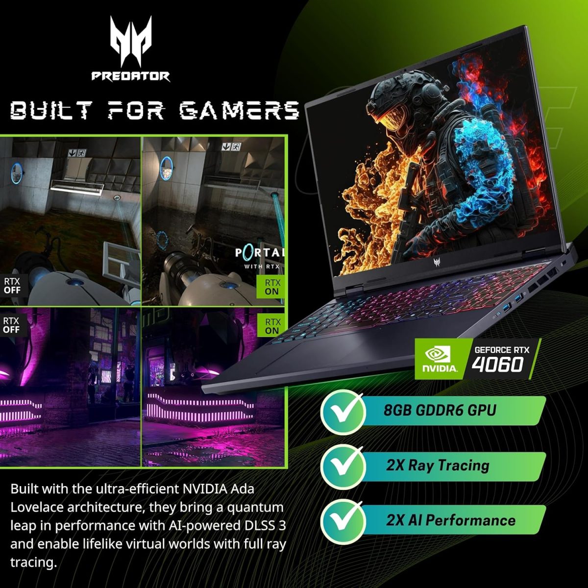 ⁦ايسر لابتوب العاب بريداتور هيليوس نيو 16، شاشة 16 انش 165Hz WUXGA ومعالج كور i9-14900HX(5.80GHz)، جيفورس RTX 4060، كيبورد باضاءة خلفية RGB، لابتوب كوبايلوت بالذكاء الاصطناعي، ويندوز 11 هوم، اسود (16GB⁩ - الصورة ⁦4⁩