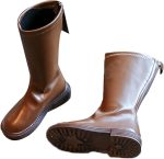 حذاء ركوب الفروسية للبنات من كيو ال دي دي واي سي (26-36)، حذاء ركوب بمقدمة دائرية، مقاوم للماء/مضاد للانزلاق، سحاب خلفي/انبوب عالي، جيد التهوية/لا يفرك القدم، للاطفال الصغار في الربيع، الخريف، 33، بني