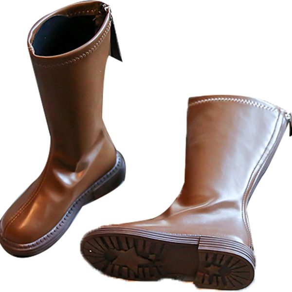 حذاء ركوب الفروسية للبنات من كيو ال دي دي واي سي (26-36)، حذاء ركوب بمقدمة دائرية، مقاوم للماء/مضاد للانزلاق، سحاب خلفي/انبوب عالي، جيد التهوية/لا يفرك القدم، للاطفال الصغار في الربيع، الخريف، 33، بني