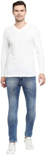 BYC تي شيرت قطن باكمام طويلة ورقبة شكل V للرجال