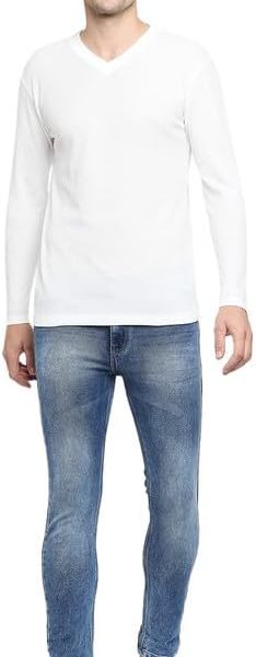 BYC تي شيرت قطن باكمام طويلة ورقبة شكل V للرجال