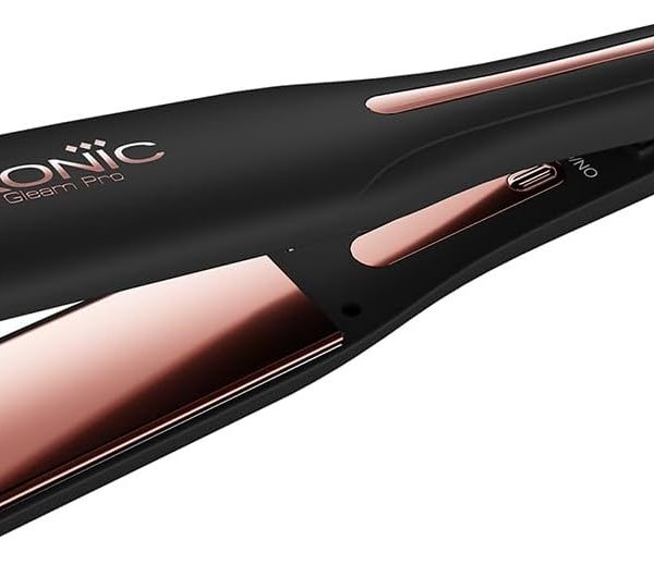 ايكونيك مكواة فرد الشعر جليم برو، اسود | الواح رفيعة للغاية 1.5 انش | رفيعة بشكل مريح | تحكم رقمي في درجة الحرارة | اغلاق تلقائي امن | سطح تيتانيوم ذهبي وردي متطور | تسخين سريع
