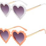 سيوسى نظارة شمسية على شكل قلب للاطفال، زوجان من النظارات الشمسية بتصميم كرتوني انيق، نظارات شمسية معدنية للاطفال الصغار من سن 2-10 سنوات، نظارات شمسية خارجية للشاطئ والحفلات