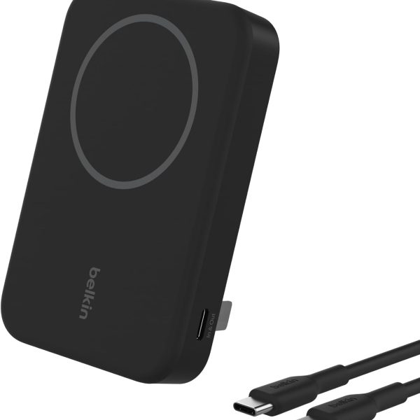 بلكن باور بانك لاسلكي بوست تشارج برو 8000 مللي امبير في الساعة مع كيو اي 2، شاحن محمول متوافق مع ماج سيف + مسند مدمج منبثق لموبايل ايفون 17 وايفون اير وايفون 16 و15 و14 وبيكسل سناب والمزيد - اسود