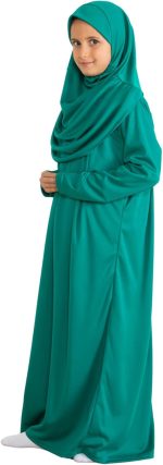 ⁦فستان صلاة للاطفال من برين، ملابس اسلامية للبنات باكمام طويلة مع حجاب، طقم اسلامي ماكسي من قطعتين وشاح قفطان جلباب⁩ - الصورة ⁦3⁩