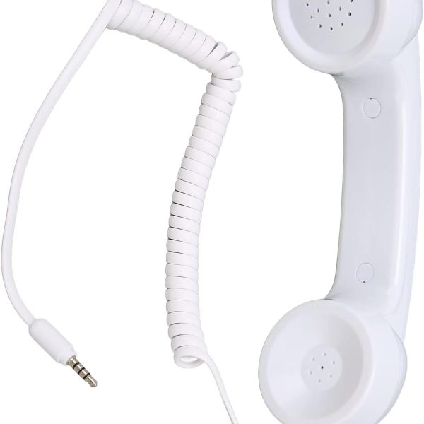 سماعة رترو مقاومة للاشعاع، هاتف محمول باليد للهواتف المحمولة والكمبيوتر (ابيض)