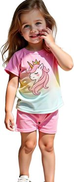 طقم تي شيرت وشورت بطبعة فراشة للبنات بعمر 4-8 سنوات من زولينوفا، ملابس اطفال بنات صيفيا، ملابس، طقم العيد للبنات