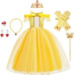 اتش اي اتش سي بي اف زي الاميرة الجميلة والوحش للبنات لحفلات اعياد الميلاد والكريسماس والهالوين مع مجموعة اكسسوارات