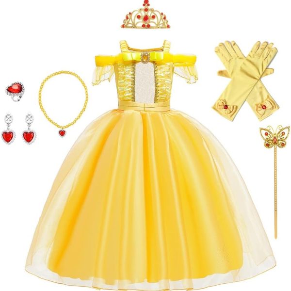 اتش اي اتش سي بي اف زي الاميرة الجميلة والوحش للبنات لحفلات اعياد الميلاد والكريسماس والهالوين مع مجموعة اكسسوارات