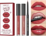 مجموعة احمر شفاه سائل مخملي غير لامع ومرطب وملمع شفاه كريمي ومحدد شفاه وردي 04