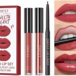 مجموعة احمر شفاه سائل مخملي غير لامع ومرطب وملمع شفاه كريمي ومحدد شفاه وردي 04