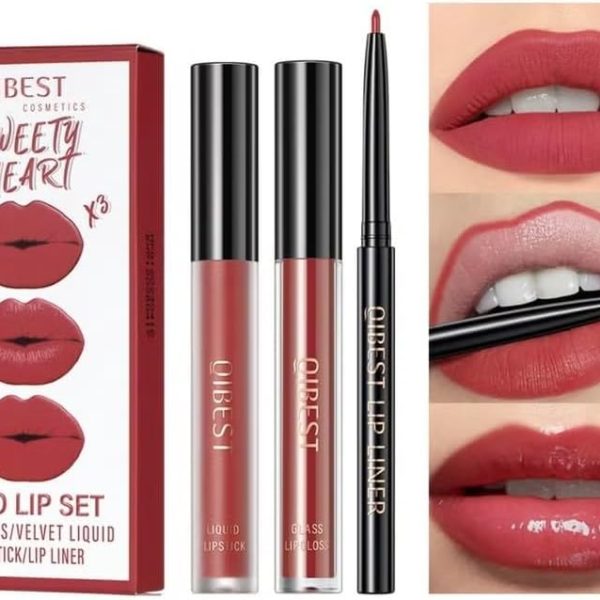 مجموعة احمر شفاه سائل مخملي غير لامع ومرطب وملمع شفاه كريمي ومحدد شفاه وردي 04